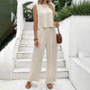Elegant 2-Piece Matching Set, Sleeveless Crop Top And Wide Leg Pants Outfits by FitiqueFit