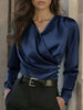 Women's Elegant Cross V-Neck Blouse, Ruffle Detail Button Accent Office Shirt by FitiqueFit