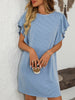 Ruffled Round Neck Short Sleeve Dress Feminine Simple Classic Dress Breathable And Comfy Dress by Stevvex