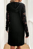 Black Long Sleeve Hooded Dress With Lace Detail Stylish Comfortable Women’s Dress Luxury Unique Design Dress by Stevvex