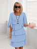 Patchwork Cake Midi Dress – Round Neck Short Sleeve Tiered Skirt by FitiqueFit