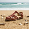 Women's Washed Full Grain Leather Fisherman Sandals – Closed-Toe Woven T-Strap by FitiqueFit