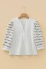 White Button Placket 3/4 Striped Sleeve Patchwork Rib Knit Top by Wild and Free Boutique