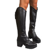 Women’s Thick High-Heel Knee-High Black Boots | Elegant Streetwear by FitiqueFit