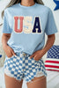 Light Blue USA Patriotic Printed T Shirt by Wild and Free Boutique