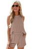 Black Corded Sleeveless Top and Pocketed Shorts Set