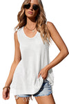 Black Scoop Neck Waffle Knit Splicing Flowy Vest