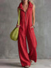 Women's Loose Sleeveless Jumpsuit with Pockets – Linen-Look by FitiqueFit