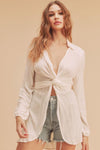 Aemi + Co Tied Collared Neck Long Sleeve Top