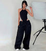 Women's High-Waist Lace-Up Straight-Leg Cargo Pants – Loose Fit by FitiqueFit