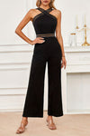 Crisscross Cutout Sleeveless Wide Leg Jumpsuit
