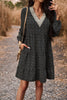Lace Trim V-Neck Long Sleeve Dress