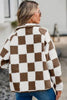 Elegant Checkered Snap Down Long Sleeve Teddy Jacket Soft & Warm Colorful Jacket by Stevvex