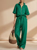 Women's Zip-Up Crew-Neck Top & Wide-Leg Pants Set by FitiqueFit