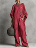 Women's Drop Shoulder Three-Quarter Sleeve Irregular Shirt & Pants Set by FitiqueFit