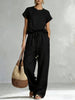 Women's Zip-Up Crew-Neck Top & Wide-Leg Pants Set by FitiqueFit