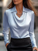 Full Size Satin Cowl Neck Long Sleeve Blouse Plus Size by Wild and Free Boutique