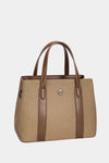 David Jones Canvas Handbag With Leather Trim Beige Taupe