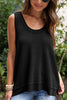 Black Scoop Neck Waffle Knit Splicing Flowy Vest