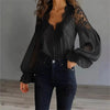 Womens Lace-Patchwork Ruffle-Shoulder Pleated Shirt by My Store