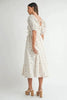 Floral Drawstring Detail Puff Sleeve Midi Dress – Romantic Floral Midi Dress, Ruched Drawstring Dress, Feminine Puff Sleeve Dress, Trendy Garden Party Dress For Summer by Stevvex