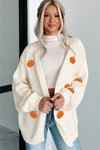 White Pumpkin Print Open Front Drop Shoulder Knit Cardigan *NEW* Shipping earliest date is 9/10