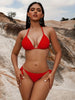 Bikini Solid Red Triangle Halter V Neck 2 Piece Swimsuit for Women – Stretchy Tie Back and Side Laced Bikini Set with Sexy Lace Up Detail – Bold Summer Swimwear for Beach Vacations Pool Parties and Sunbathing Style by Stevvex