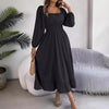 Elegant Casual Ruffled Solid Color Square Collar Large Swing Dress