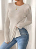 Slit Striped Long Sleeve Casual T-Shirt by Simply Love