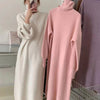 New Korean Style High Collar Solid Color Over-the-knee Knitted Dress