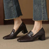 Women’s Sheepskin Square Toe Chunky Heel Pumps by FitiqueFit