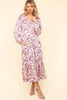 Lilac Full Size Floral V-Neck Long Sleeve Dress With Side Pockets Elegant & Practical Dress by Stevvex