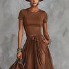 Short-Sleeve Top and Lace-Panel Midi Skirt Set by FitiqueFit