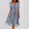 Floral Print A-Line Dress – V-Neck Short Sleeve Midi Dress by FitiqueFit