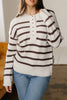 Brown Stripe Ribbed Henley Drop Shoulder Slouchy Sweater by Wild and Free Boutique
