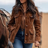 Women’s Retro Suede Multi-Pocket Short Jacket by FitiqueFit