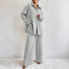 Women's Pleated Long Sleeve Lapel Two-Piece Set – Loose Top & Pants by FitiqueFit