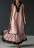 Women's Resort Linen Maxi Dress – Halter Neck Ruffle A-Line Boho by FitiqueFit