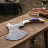 Damascus Steel Bushcraft Axe with Hardwood Handle & Leather Sheath by JW SteelCrafts