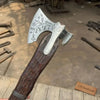 Handmade Viking Double-Bit Carbon Steel Axe with Norse Rune Etching and Engraved Hardwood Handle by JW SteelCrafts