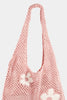 Fame Flower Knitted Shoulder Bag Pink Mesh With Floral