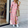 Women's Lapel-Collar Long Shirt Dress – Floral Print Midi Relaxed Fit by FitiqueFit
