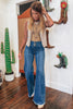 Sail Blue High Waist Jeans With Button Fly And Raw Hem