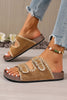 Camel Embroidered Trim Retro Buckle Faux Suede Slippers by Wild and Free Boutique