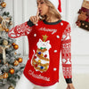 Jacquard Pullover Christmas Cartoon Kitten Embroidered Sweater for Women by FitiqueFit