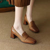 Women's Sheepskin Square Toe Chunky Heel Pumps – Retro High Heel Dress Shoes by FitiqueFit