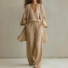 Women's V-Neck Cardigan Coat, Pocket Vest & Long Pants Three-Piece Set by FitiqueFit
