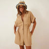 Women's Cotton Linen Loose-Fit Workwear Jumpsuit With Pockets by FitiqueFit