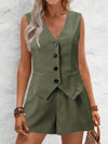 V-Neck Button Down Vest and Shorts Set