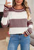 Brown Two Tone Striped Patchwork Drop Shoulder Sweater by Wild and Free Boutique
